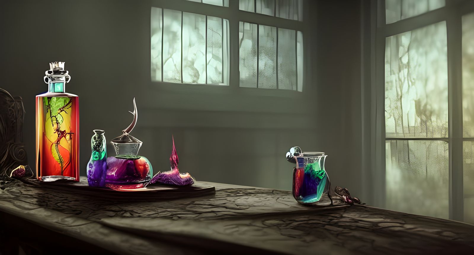 Hyper-Realistic Magical Potion in Glass Vial