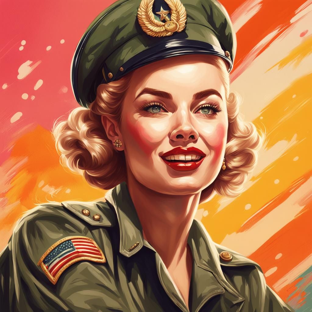 1950s Pinup Girl in Army Uniform