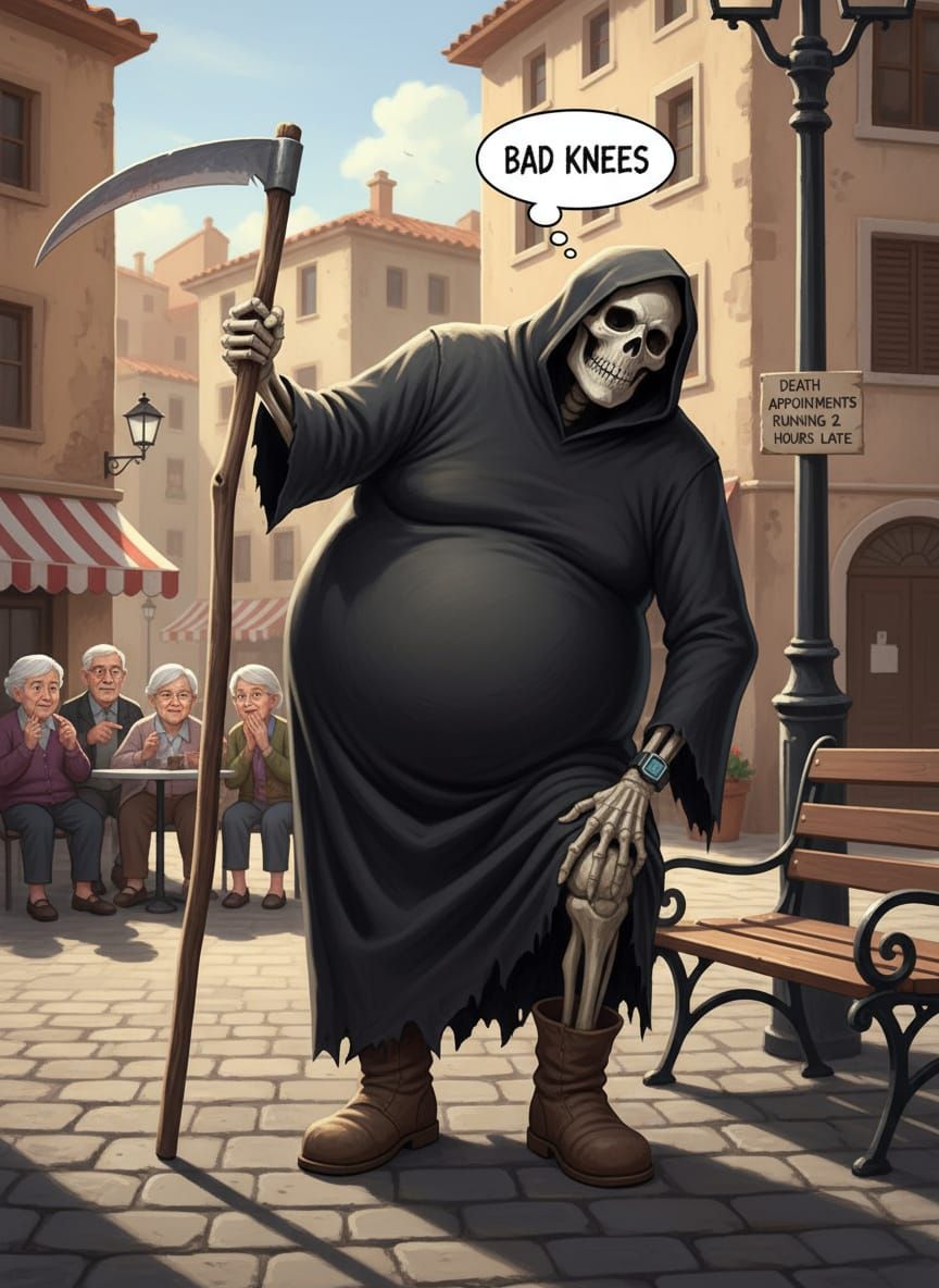 Humorous Grim Reaper in Modern World
