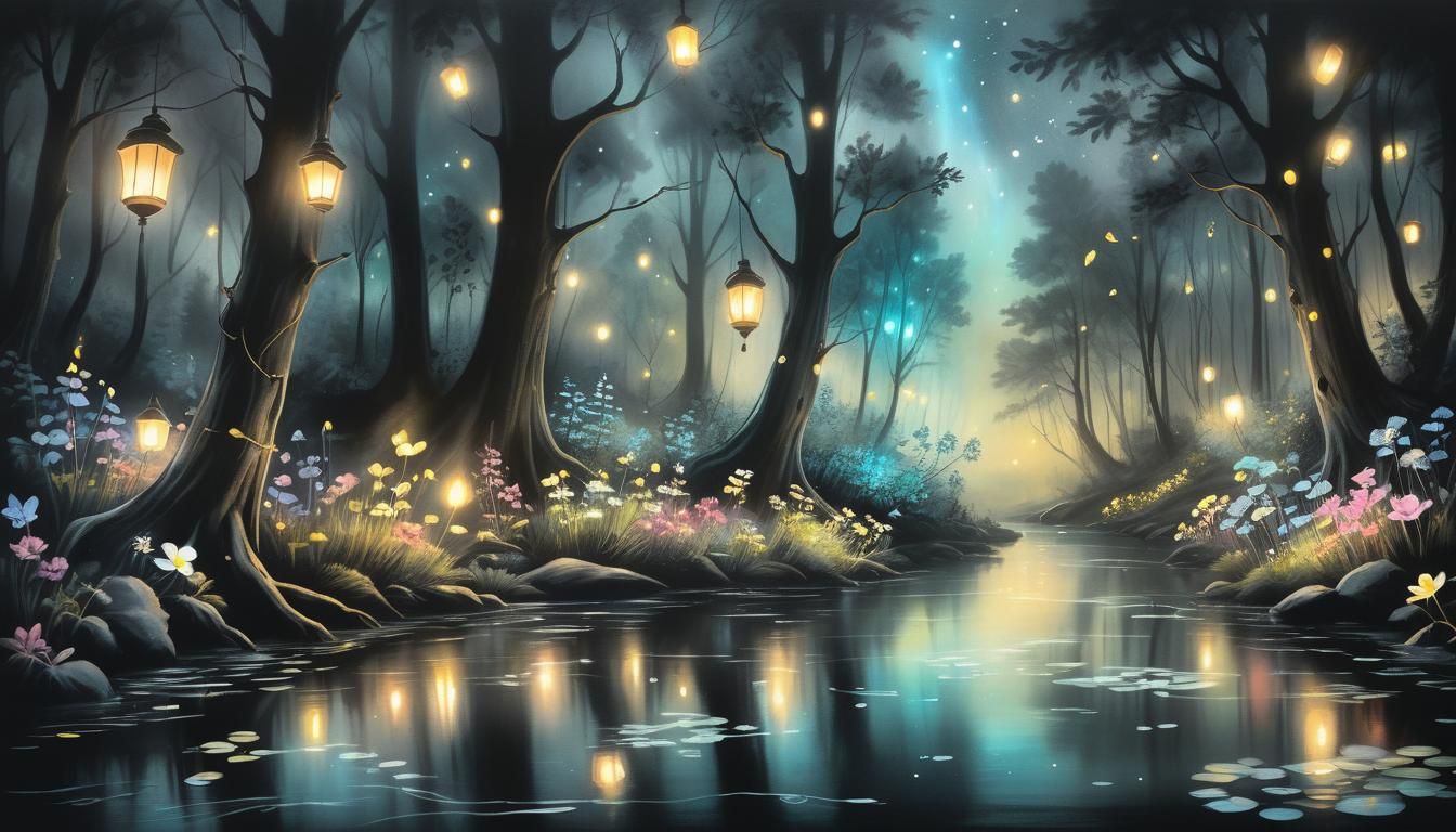 Ethereal Bioluminescent Forest at Night