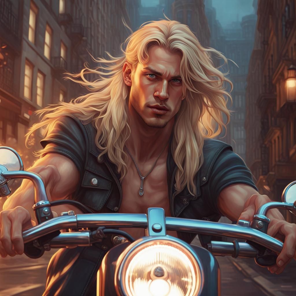 Motorcycle Rider Portrait in London, Hyperdetailed Art
