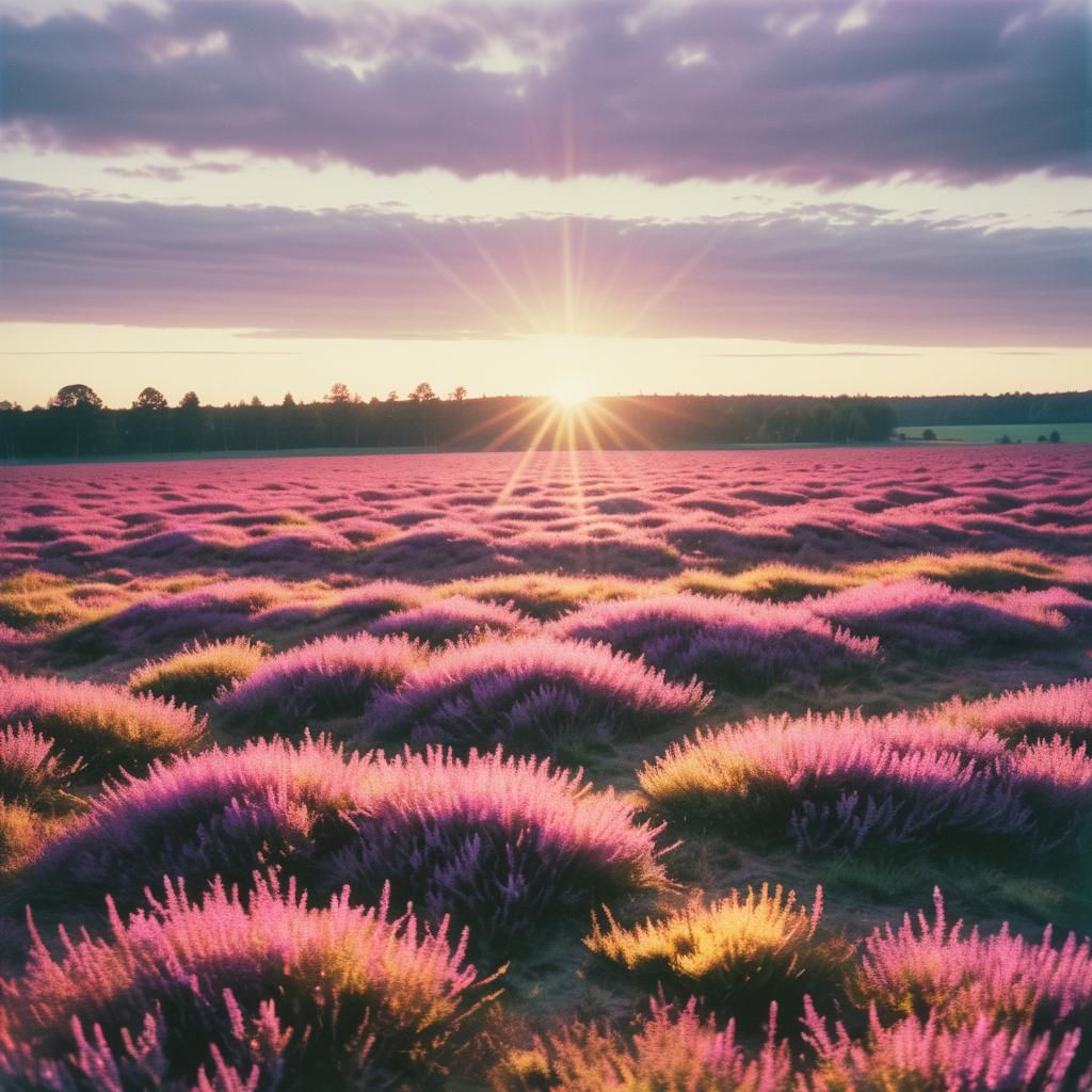 Vintage Instant Photography.  
Fields of heather  in Arnhem,...