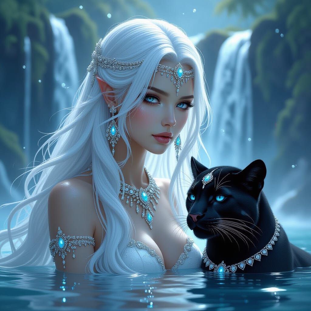 Water Spirit and Puma in Luminous Fantasy Art