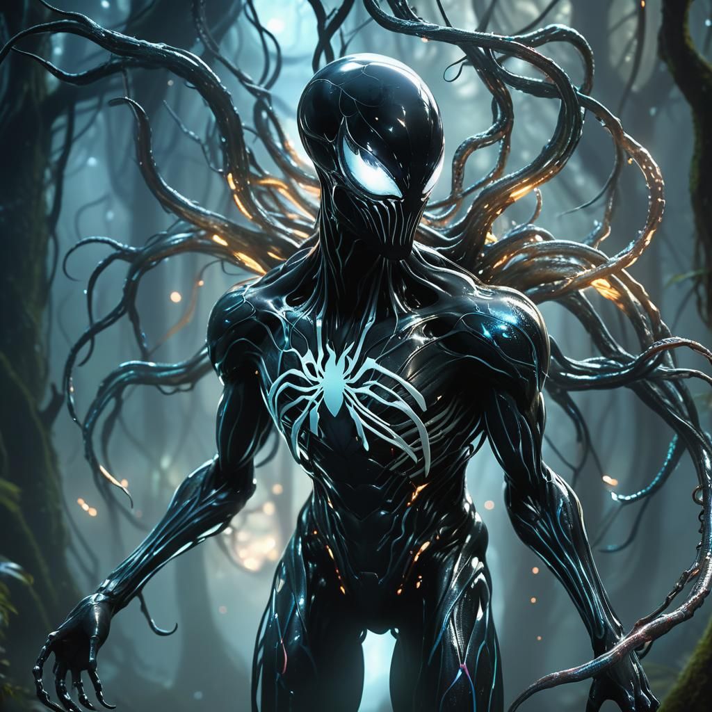 Bio-Symbiote Portrait in Bioluminescent Forest