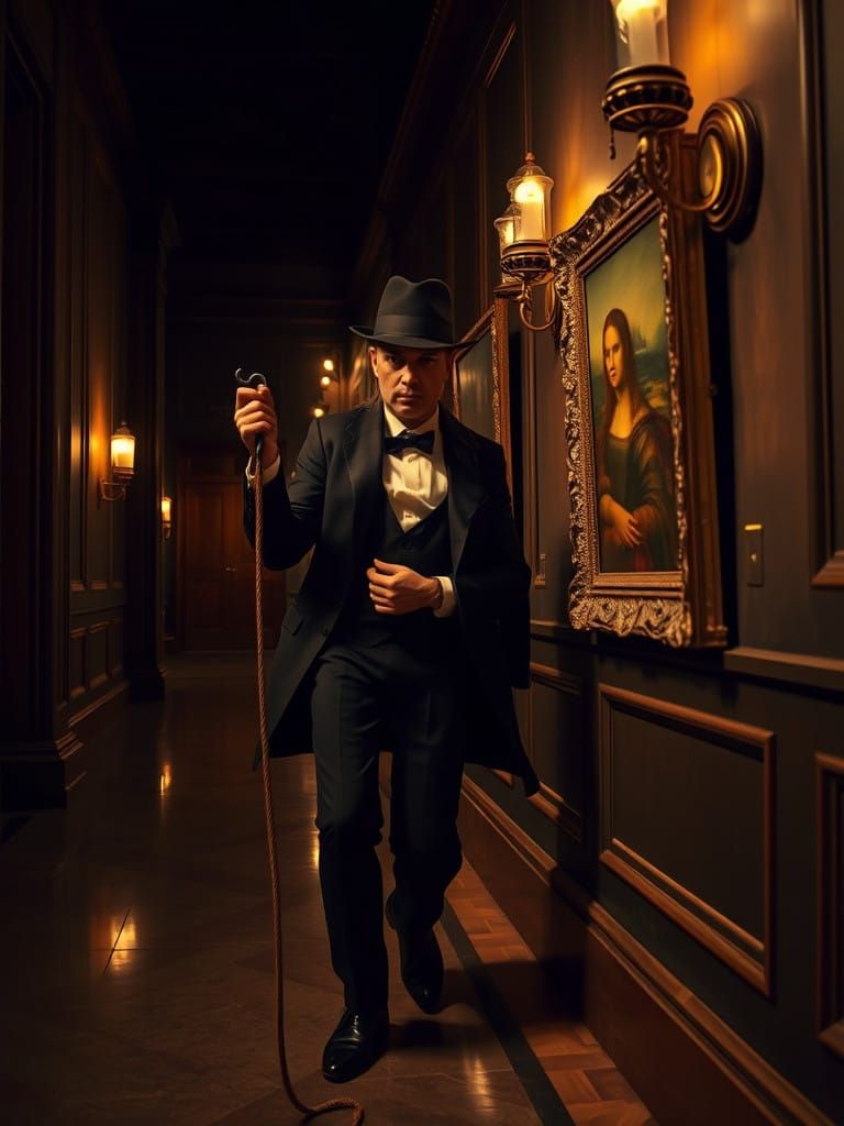 Surreal Art Deco Master Thief in the Louvre