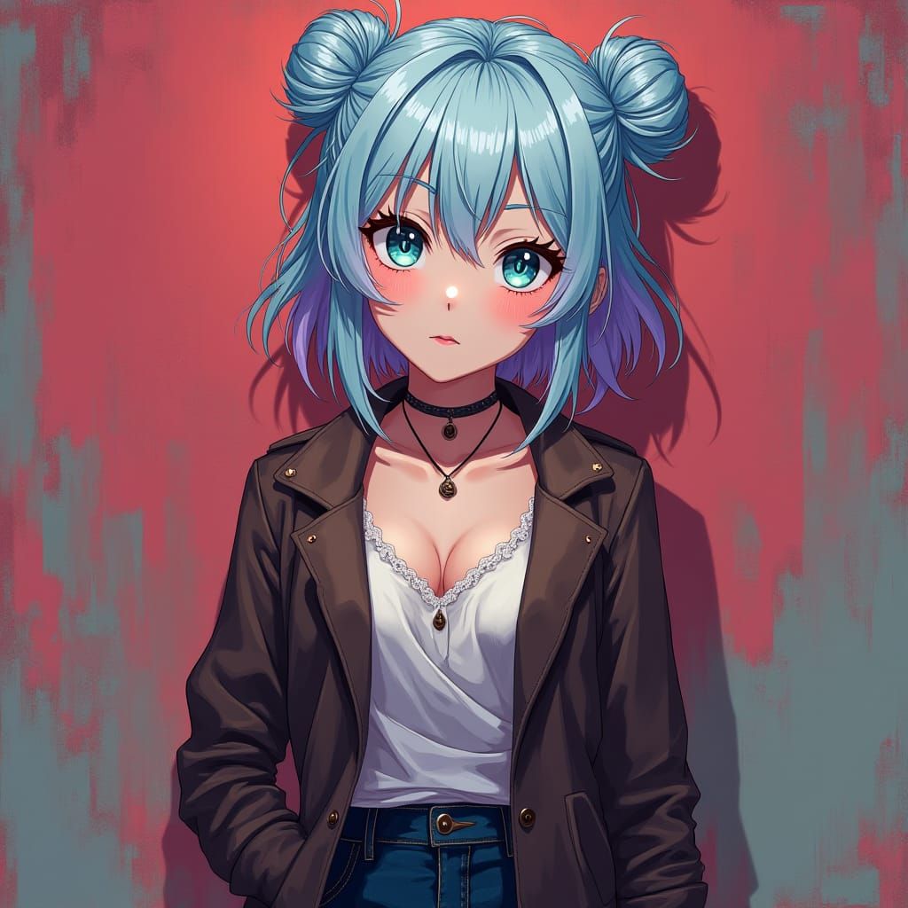 Anime Woman with Heterochromatic Eyes in Fantasy Setting