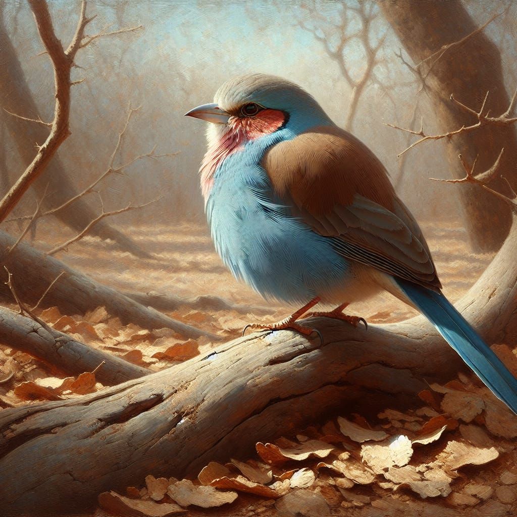 Sahelian Woodland Scene with a Red-cheeked Cordon-bleu in Oi...
