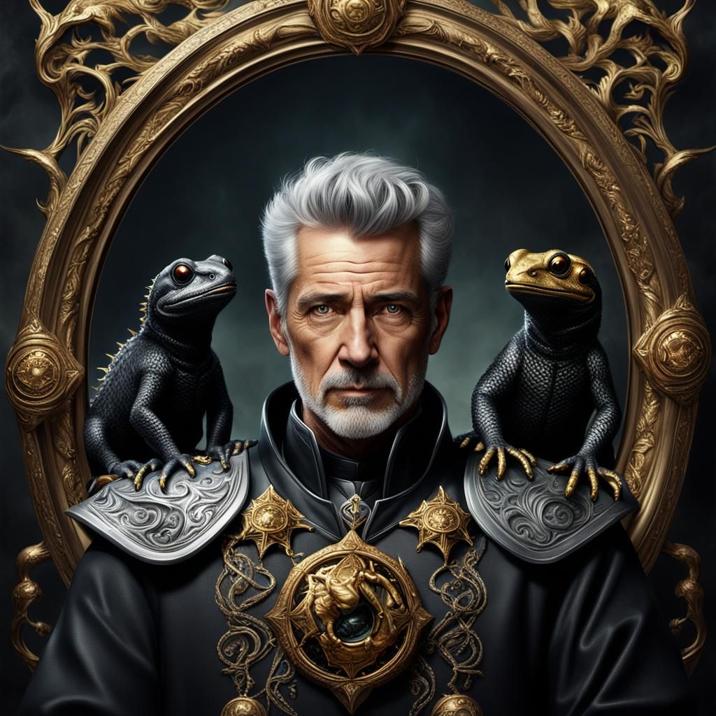 Warlock Portrait with Obsidian Salamanders, Digital Matte Pa...