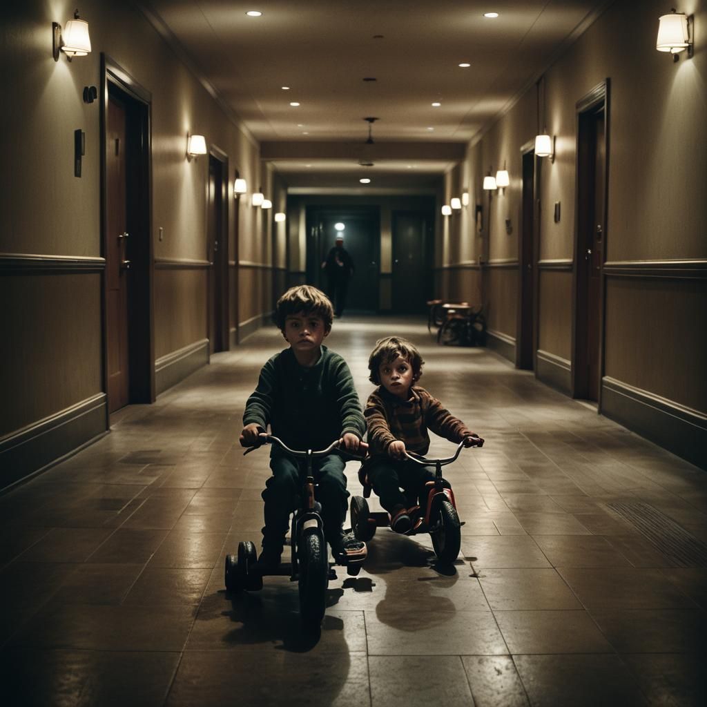 Eerie Hotel Encounter: Cinematic Horror Film Still