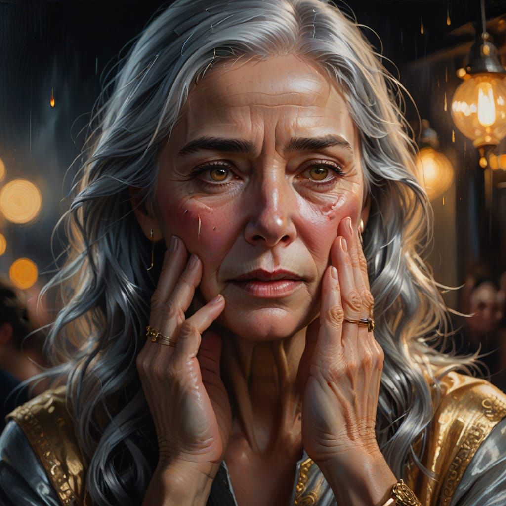 Emotional Oil Painting of a Sorrowful Woman