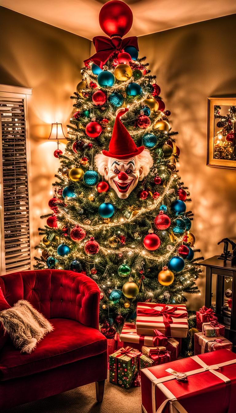 Horror Movie Christmas Tree with Clown Ornaments