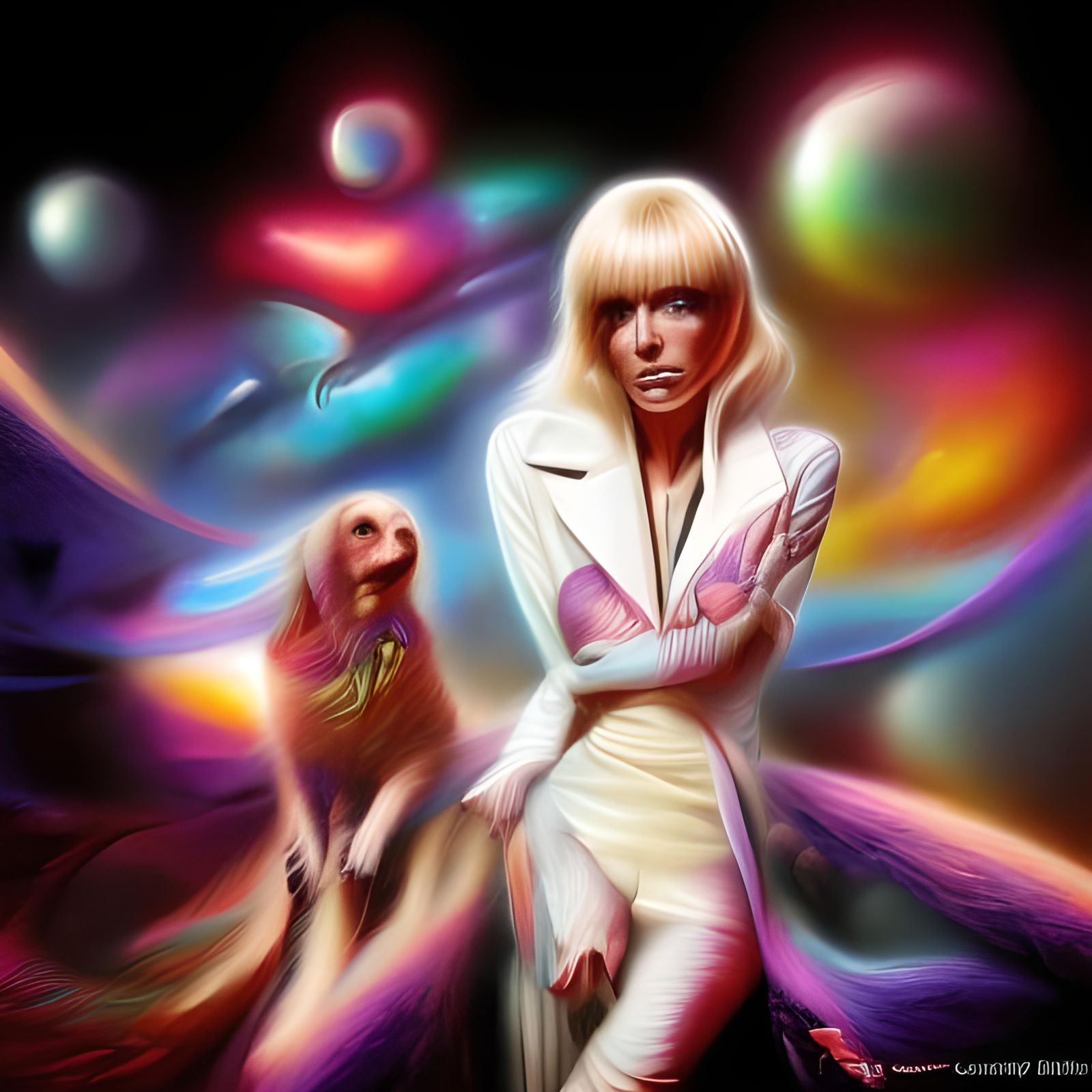 Female Guitarist in Concert Hall, Psychedelic Illustration