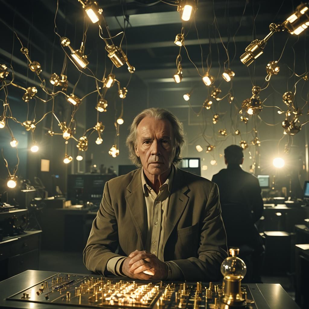 Golden Mind Control in Dark Sci-Fi Lab