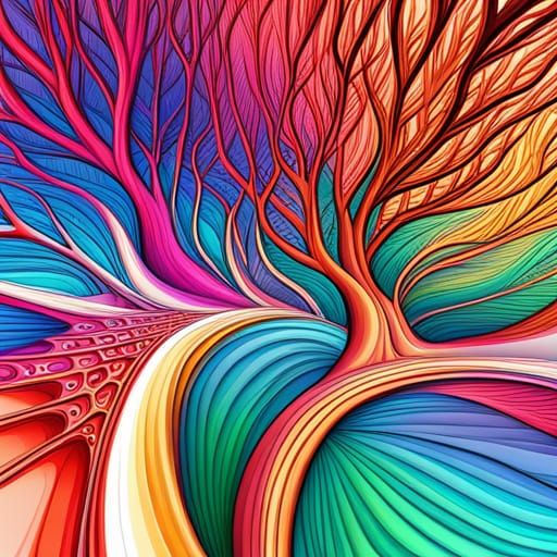 Rainbow Trees in Abstract Fractal Zentangle Design