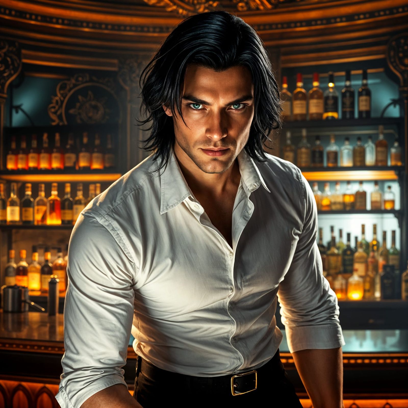 Mystical Bar Scene with Enigmatic Man