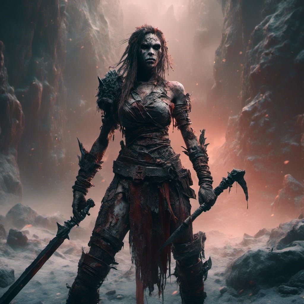 Half-Orc Barbarian with Bionic Arm Concept Art