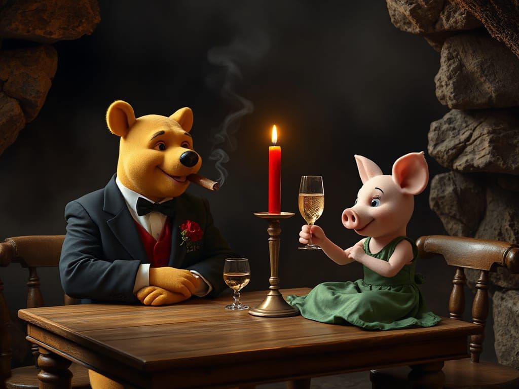 Winnie the Pooh as Distinguished Gentleman in Cavern