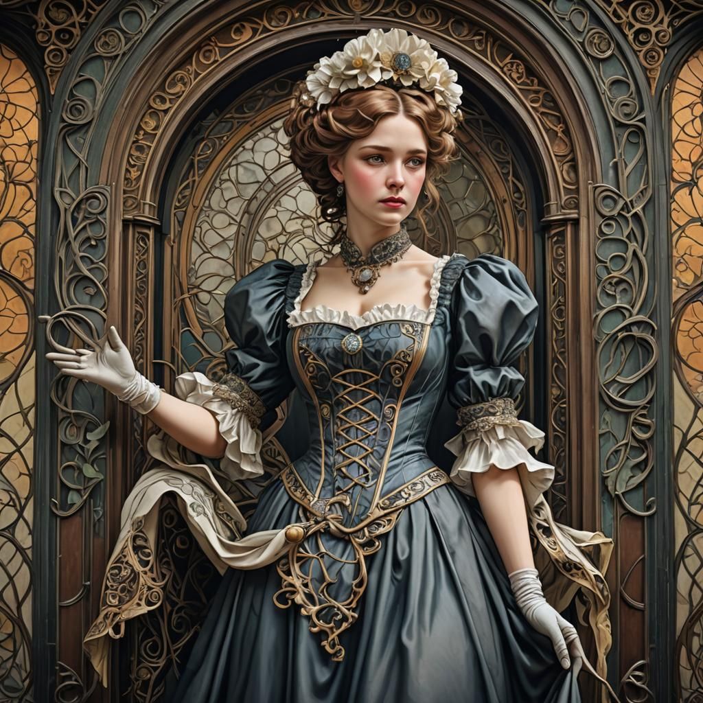 Art Nouveau Chamber Maid in Hyperrealistic Style