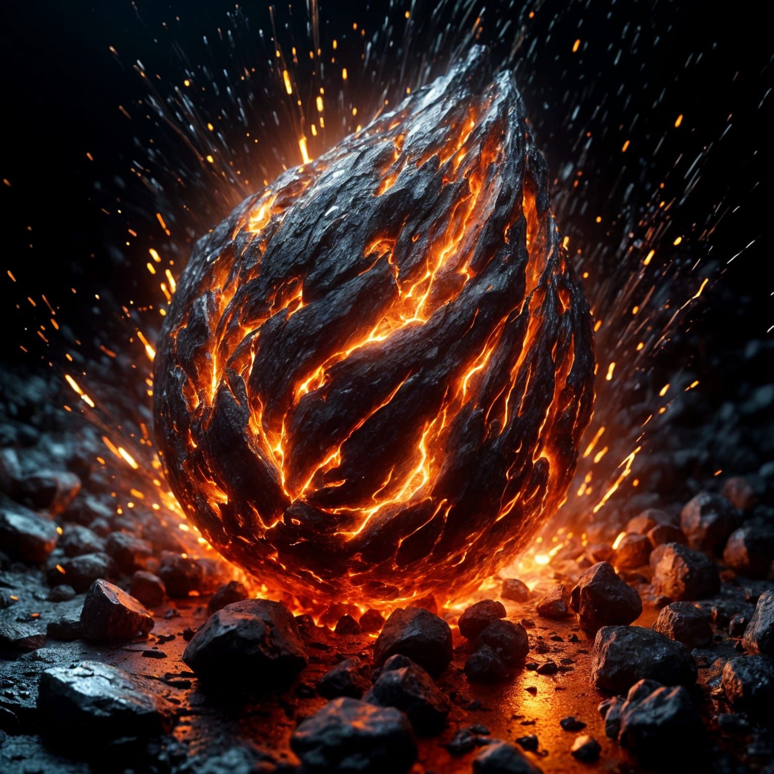 Dramatic Molten Metal Teardrop with Fiery Sparks