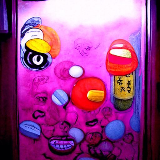 Surreal Hallway Filled with Pills: Pop Art Style