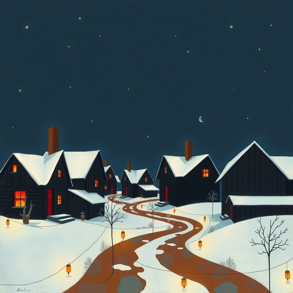 Winter Village in Geometric Suprematist Style