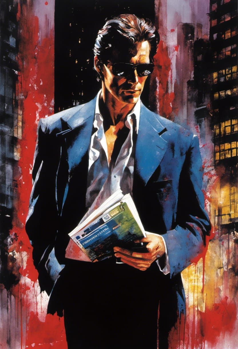 Patrick Bateman Bloodsplattered Portrait in Chiaroscuro Styl...