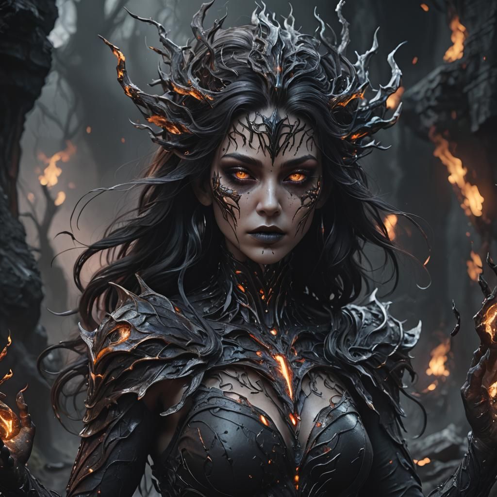 Darkness Elemental Woman: Detailed Fantasy Concept Art