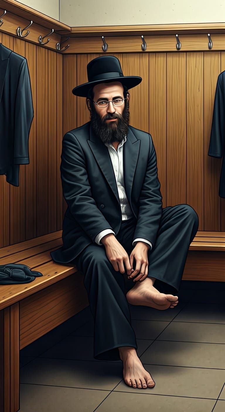 Barefoot Man in Mikvah: Digital Comic Illustration