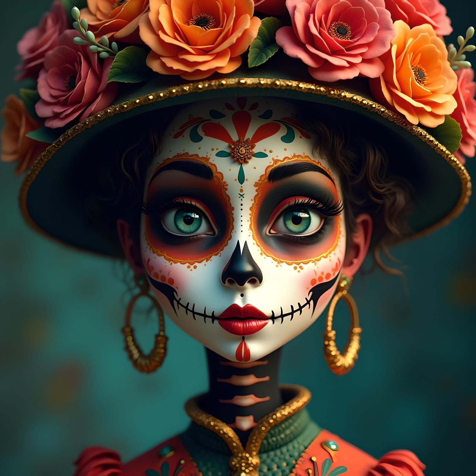 Alien Catrina Makeup in Disney Animation Style
