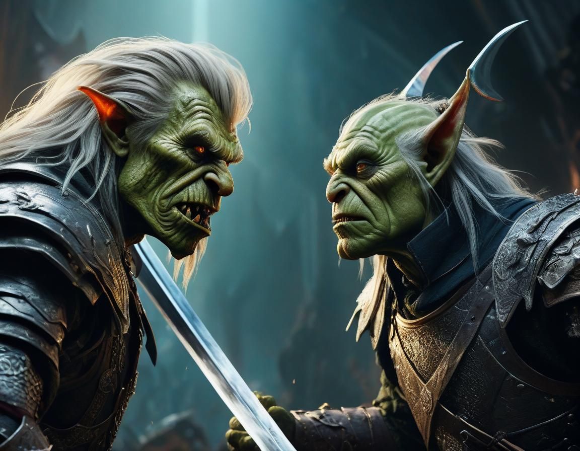 Epic Sword Fight: Ajax vs Goblin King in Digital Art