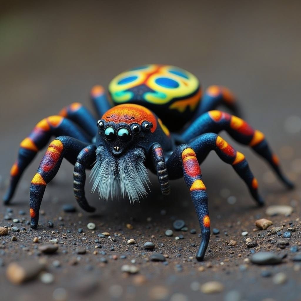 Psychedelic Peacock Spider with Iridescent Patterns