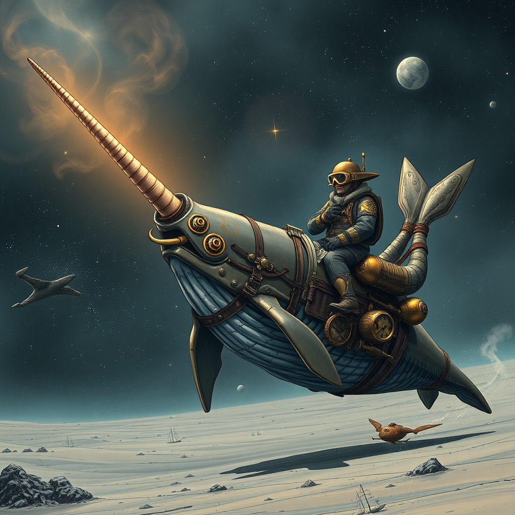 Steampunk Narwhal Cowboy in Gothic Space