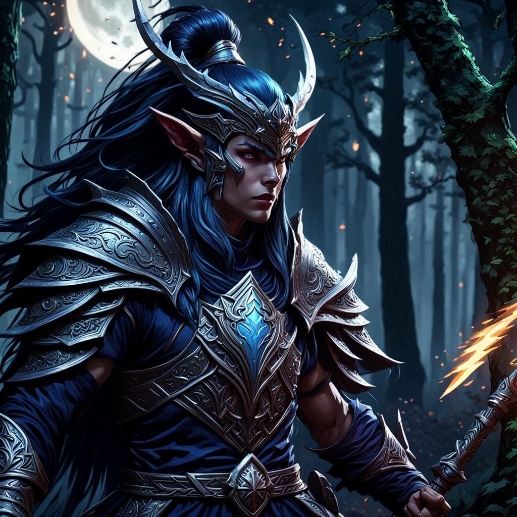 Dark Fantasy Moon Elf Ready for Battle