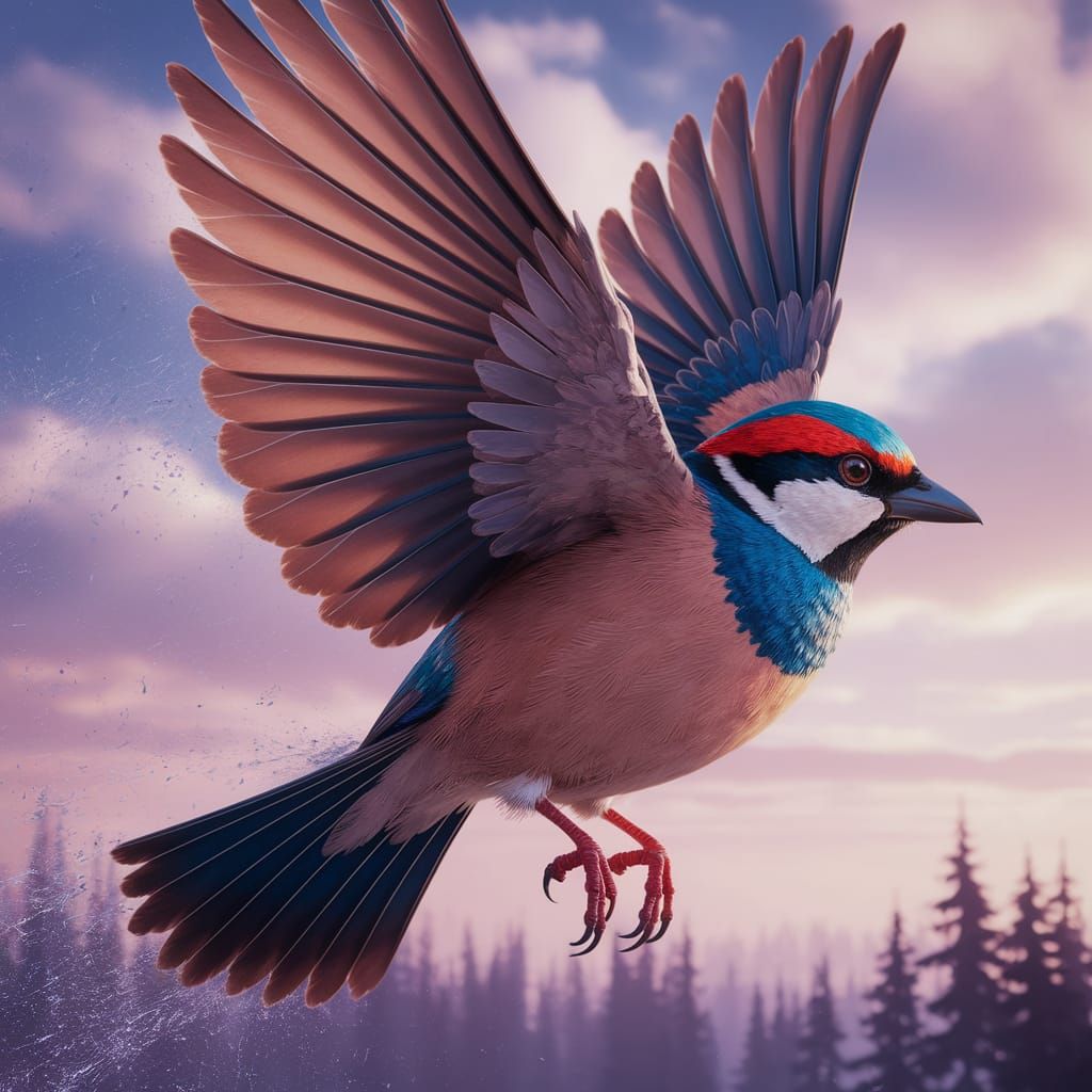 Sparrow in Flight: Detailed Matte Painting