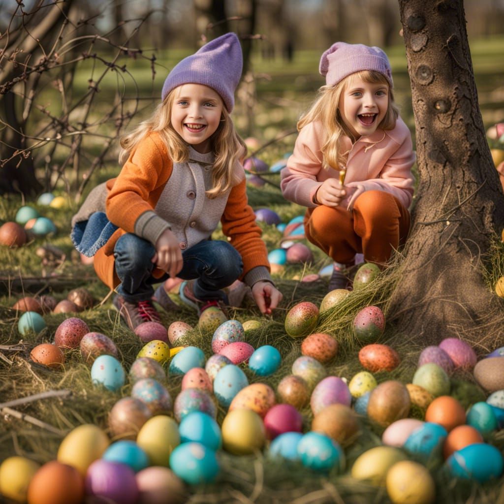 Children's Joyful Easter Egg Hunt Scene