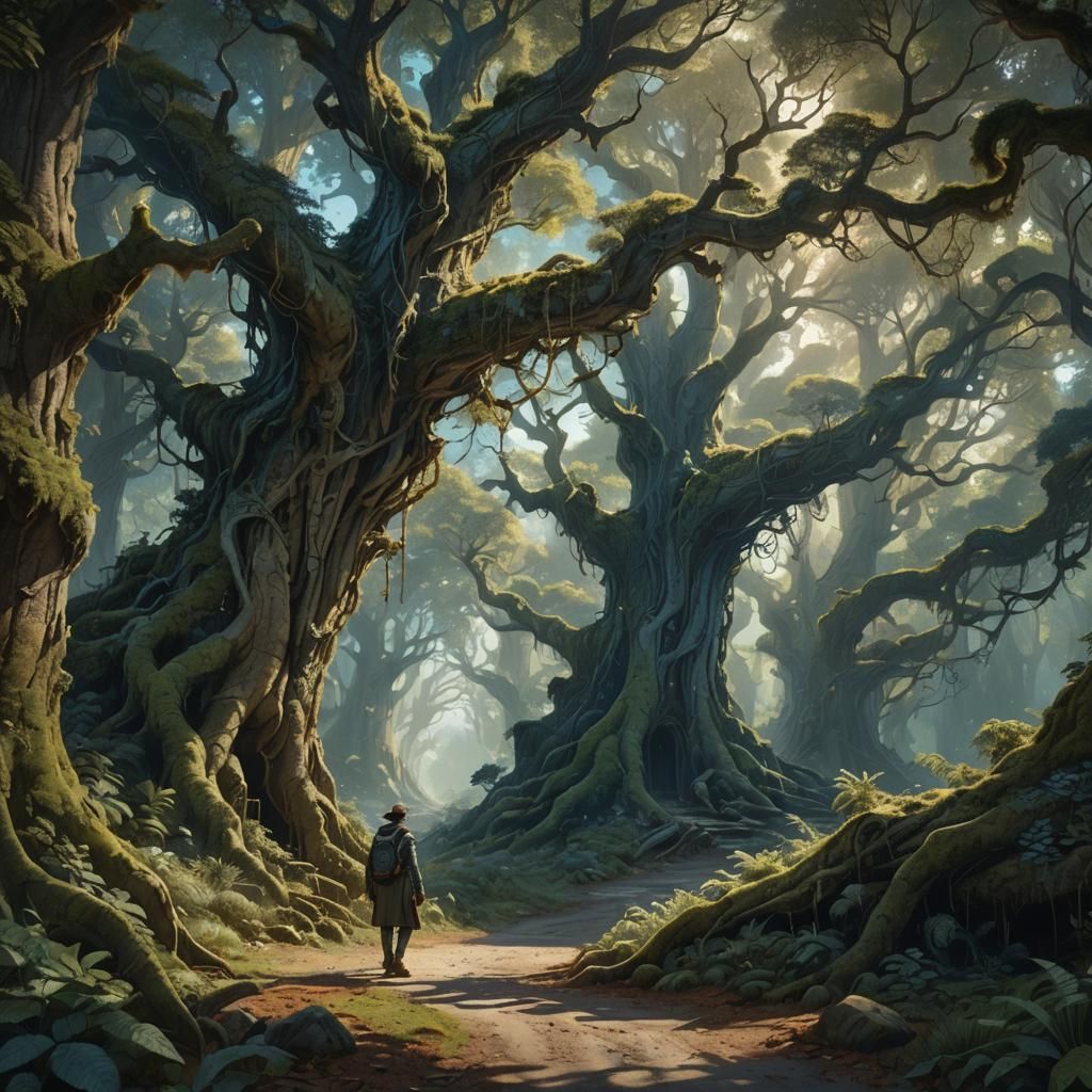 Traveler at Forest Crossroads: Concept Art