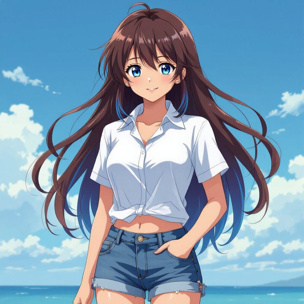 Anime Teenager with Blue Streaks, Shinkai Style