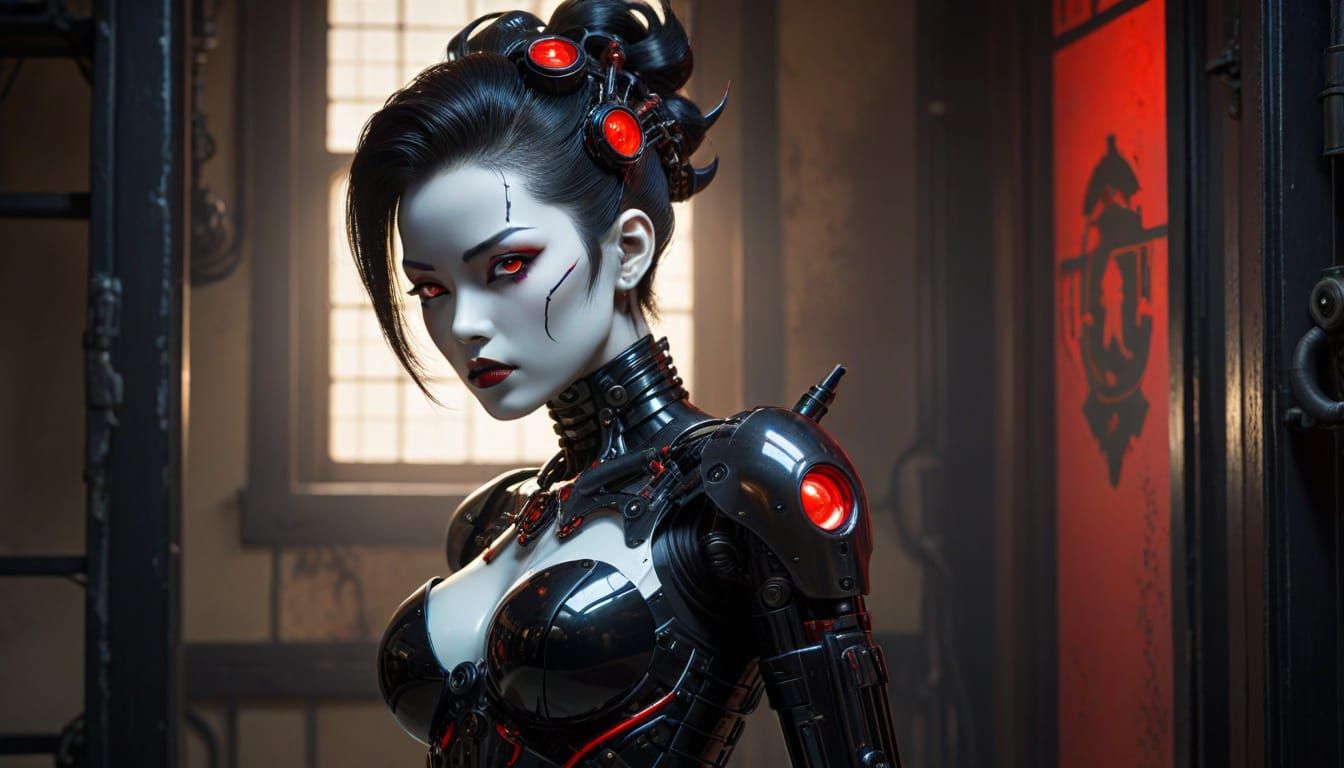 Frightening Gynoid in Gothic Bio-Mech Setting, Gil Elvgren S...