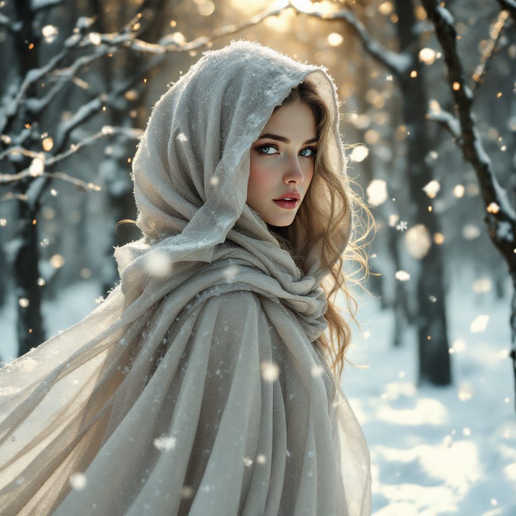 Winter Woman in Pre-Raphaelite Style