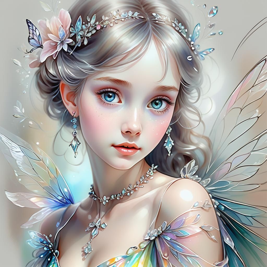 Prismatic Fairy Portrait in Loose Pencil Sketch Style