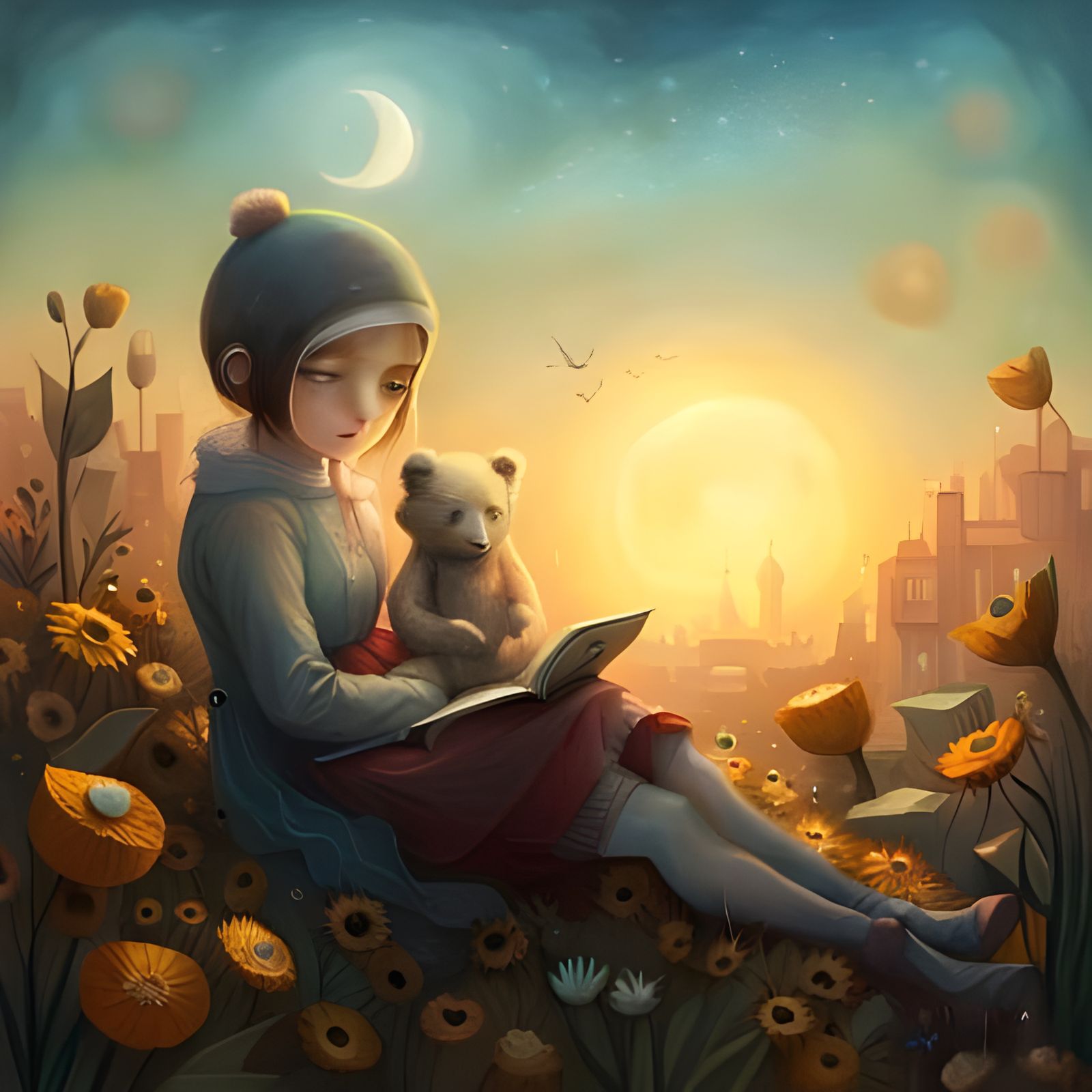 Crescent Moon Bear Cub in Dreamy Digital Art