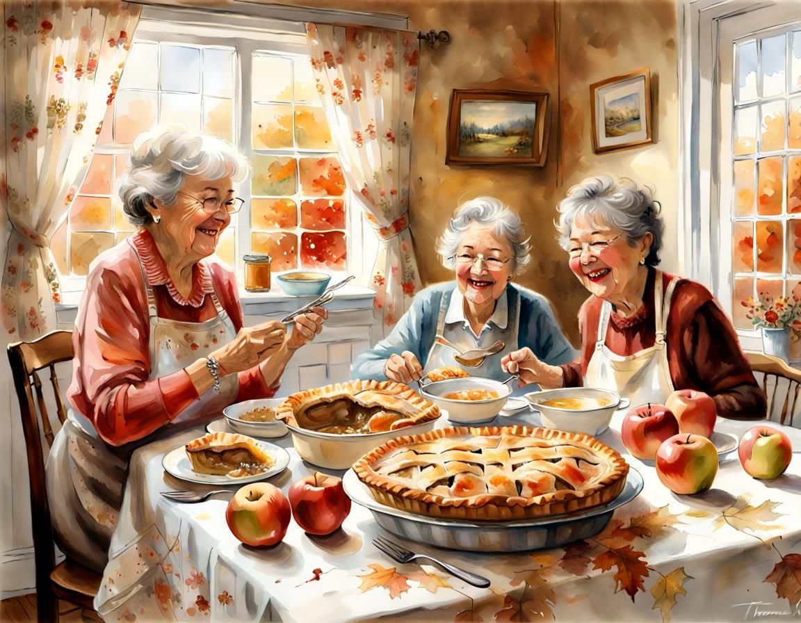 Grandmother's Feast: A Heartwarming Watercolor Painting