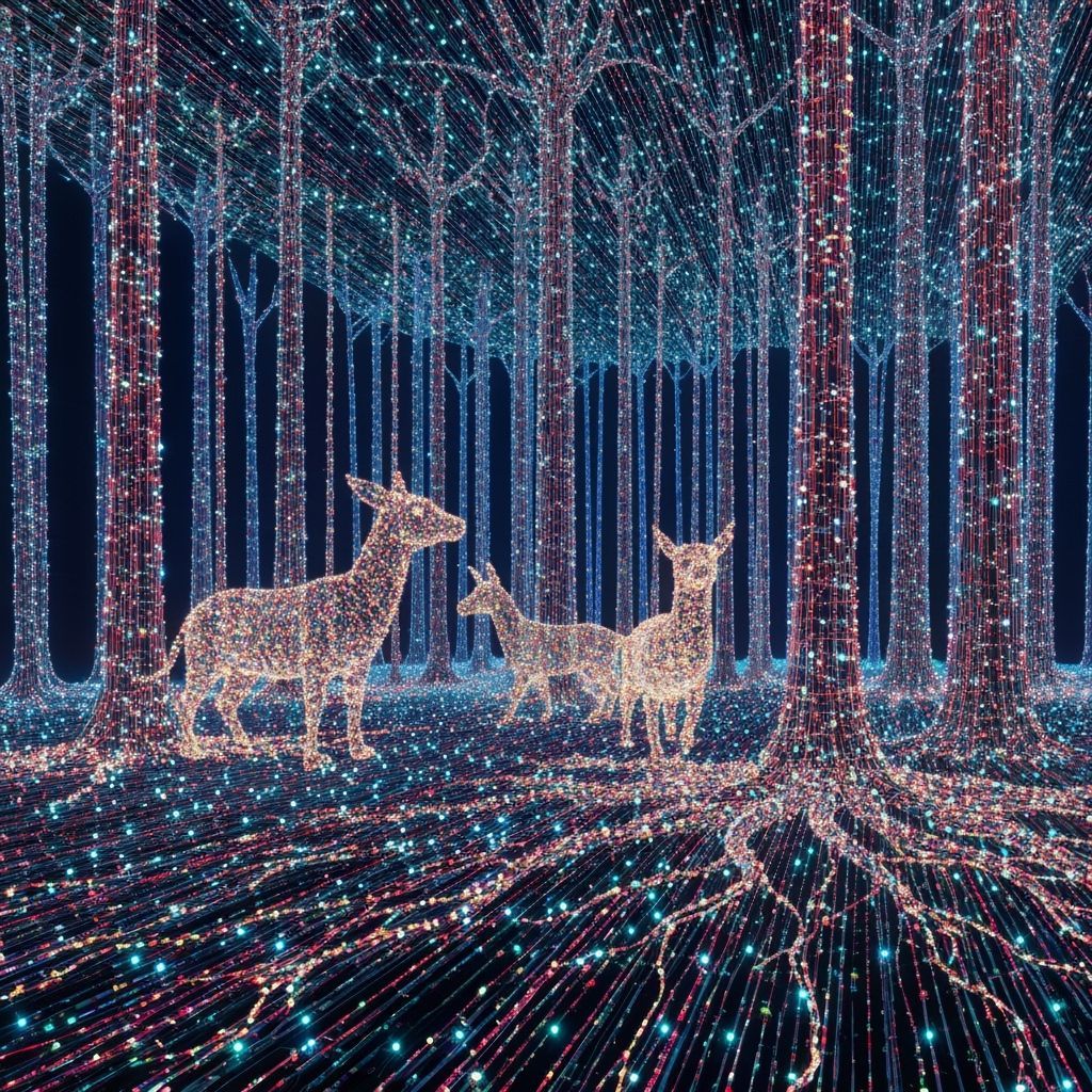 Holographic Forest Network with Cyberpunk Animals