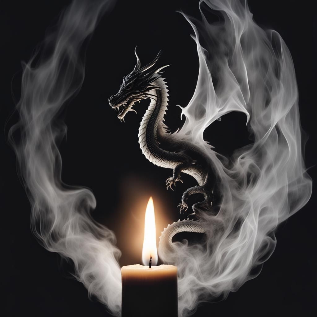 Dragon Silhouette Formed from Candle Smoke