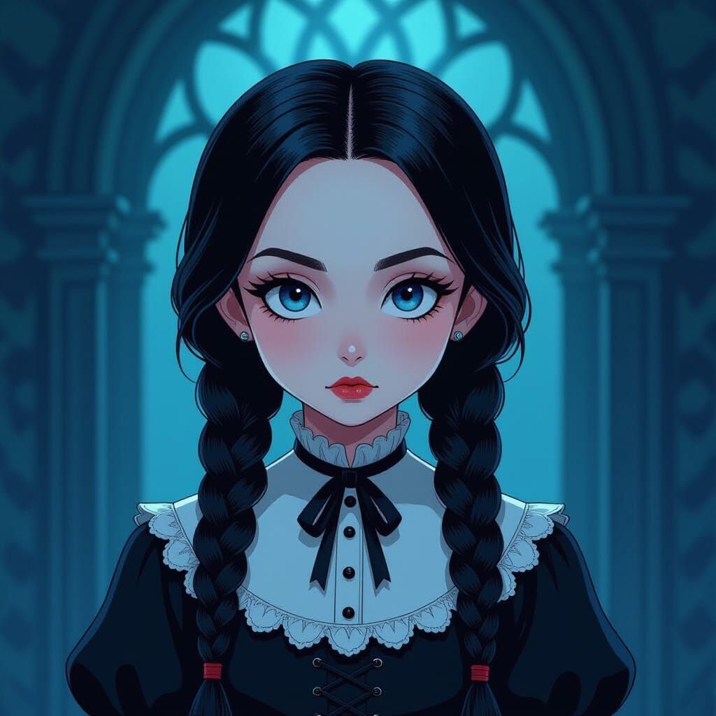 Wednesday Addams in Anime Style