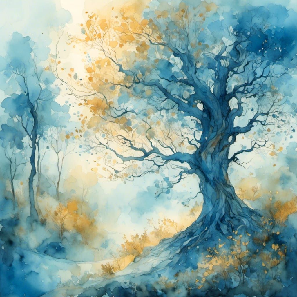 Majestic Blue Tree in Ethereal Landscape