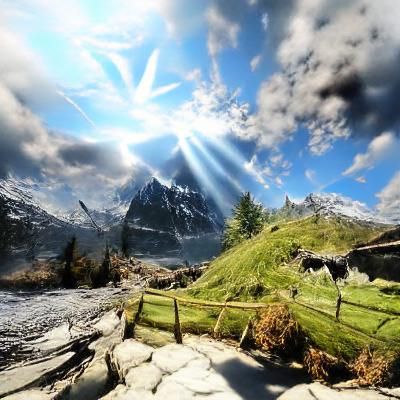 Hyperrealistic Skyrim Landscape in Swiss Alps