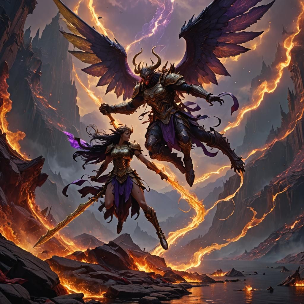 Angel vs Demon: Epic Battle Over Fire Lake