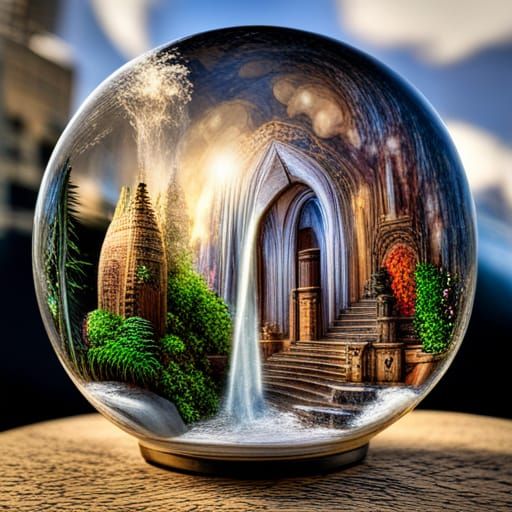 Angel Snow Globe with Unicorn and Crystal City