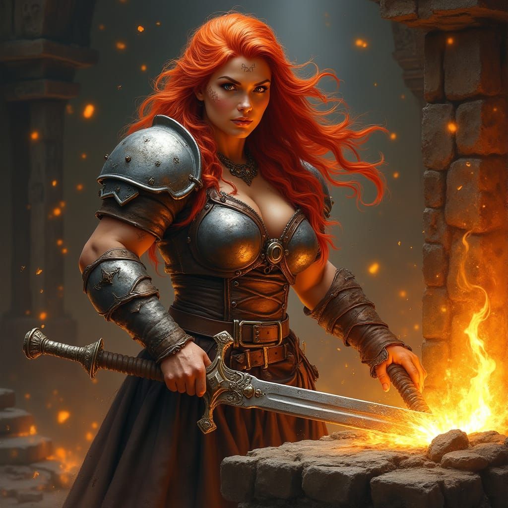 Heroic Dwarven Blacksmith in Blazing Forge